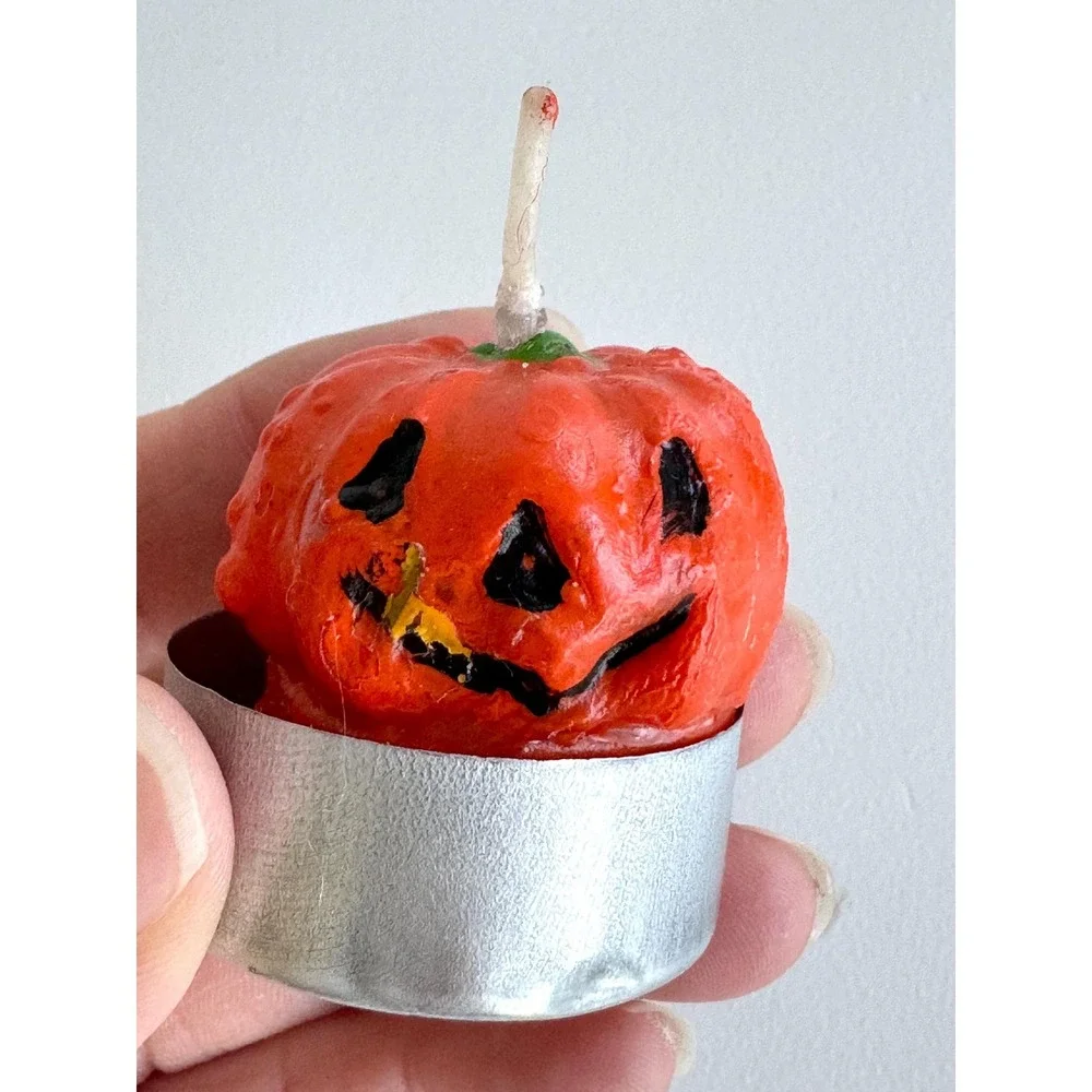 Vtg mini Halloween candles set of 5 Tealight candles Ghost witch pumpkin candles